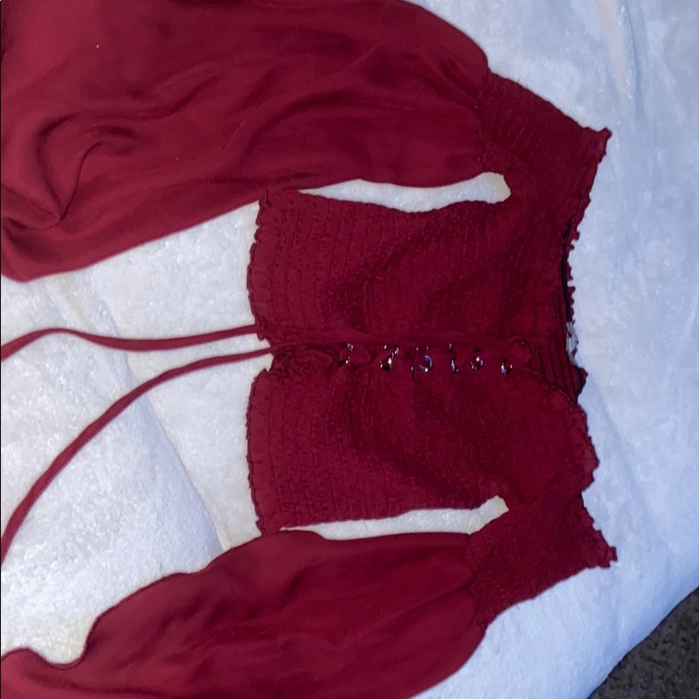 Red cropped dress shirt